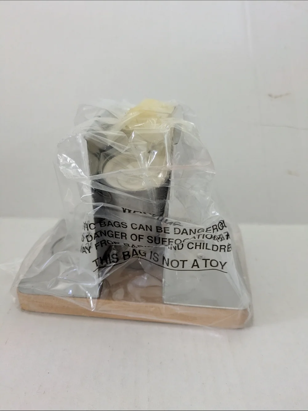 Modern Stainless Steel and Wood Salt & Pepper Set. New In Box